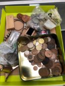 A QUANTITY OF COINS AND LIGHTERS TO INCLUDE A RONSON TABLE LIGHTER ETC