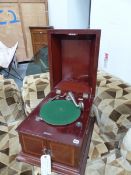 A BARNETT SAMUEL MAHOGANY CASED DUCLEPHONE TABLE TOP WIND UP GRAMOPHONE