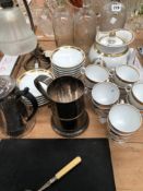 PARIS PORCELAIN TEA WARES, A TABLE LAMP, AN OLD SHEFFIELD PLATE PINT MUG, CASED TEA KNIVES, ETC.