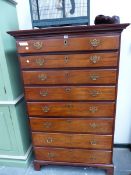 A 19th C. MAHOGANY CHEST OF EIGHT GRADED DRAWERS. W 101 x D 49 x H 161cms.