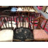 A SET OF THREE 19th C. MAHOGANY CHAIRS TO INCLUDE ONE WITH ARMS TOGETHER WITH THREE OTHER DINING