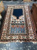 A TURKISH PRAYER RUG OF CLASSIC DESIGN. 242 x 155cms