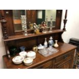 AN ANTIQUE PORCELAIN INK STAND AND DECORATIVE CHINA WARES ETC.