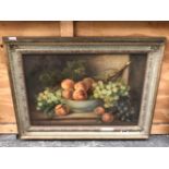 EARLY 20th C. SCHOOL TABLE TOP STILL LIFE OF FRUIT OIL ON CANVAS BOARD 32 x 46cms