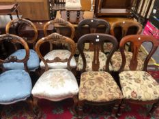 A SET OF FOUR VICTORIAN MAHOGANY CHAIRS TOGETHER WITH TWO PAIRS OF BALLOON BACKED CHAIRS