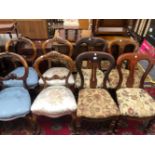 A SET OF FOUR VICTORIAN MAHOGANY CHAIRS TOGETHER WITH TWO PAIRS OF BALLOON BACKED CHAIRS