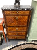A 19th C. GREY MARBLE TOPPED BARBERS POLE LINE INLAID WALNUT SECRETAIRE A ABATTANT WITH A DRAWER