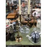 TWO PAIRS OF BRASS CANDLESTICKS, COSY WARE TEA AND COFFEE POTS, OTHER CERAMICS AND GLASS.