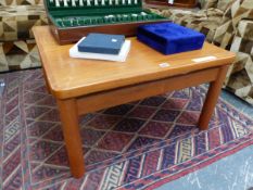 A DANISH TEAK COFFEE TABLE. W 75 x D 74 x H 42cms.