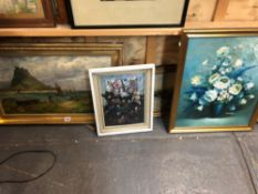 A GROUP OF 19th CENTURY AND LATER OIL PAINTINGS, TO INCLUDE LANDSCAPES, STILL LIFE ETC. SIZES VARY