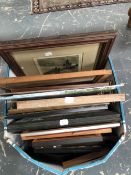 GROUP OF ANTIQUE AND LATER PICTURES INCLUDING ETCHINGS, WATERCOLOURS AND OIL PAINTINGS.