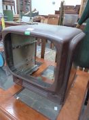 A BROWN BAKELITE TELEVISION CASE WITH INTERNAL SPEAKER