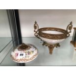 A DEPOSE FRENCH PORCELAIN AND GILT METAL LIDDED BOWL
