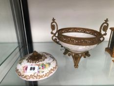 A DEPOSE FRENCH PORCELAIN AND GILT METAL LIDDED BOWL