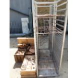 TWO ALUMINIUM BAKER RACKS AND A QUANTITY OF WOOD TURNERS BLANKS