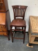 A HARDWOOD EARLY 20th C. STYLE HIGH STOOL