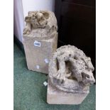 TWO ANTIQUE CARVED STONE DRAGON FORM CORBELS H 34 cm's (LARGEST)