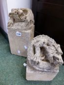 TWO ANTIQUE CARVED STONE DRAGON FORM CORBELS H 34 cm's (LARGEST)