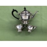 A HALLMARKED SILVER THREE PART TEASET, GROSS WEIGHT 613.2grms