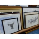 CONTEMPORARY SCHOOL GROUP OF SIX WILDLIFE AND ANIMAL PICTURES BY VARIOUS HANDS. SOME PENCIL SIGNED