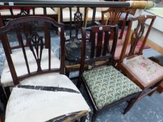 A SET OF THREE 19th C. MAHOGANY CHAIRS TO INCLUDE ONE WITH ARMS TOGETHER WITH THREE OTHER DINING