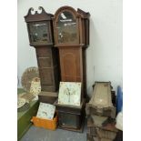 FOUR ANTIQUE TALL CASED CLOCK CASES TOGETHER WITH VARIOUS WORKS AND FIVE VIENNA CLOCKS