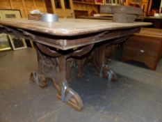 A 19th CENTURY CONTINENTAL WALNUT GOTHIC REVIVAL EXTENDING DINING TABLE ( FOR RESTORATION)