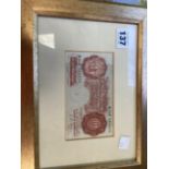 A TEN SHILLING NOTE CIRCA 1950's FRAMED