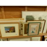 A COLLECTIVE LOT OF 19th/20th C. WORKS INCLUDING WATERCOLOUR LANDSCAPES, OIL LANDSCAPES, PRINTS