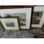 TWO ANTIQUE AND COLOURED PRINTS OF THE HENLEY REGATTA TOGETHER WITH THREE OTHER SMALLER PRINTS (5)