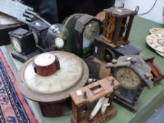 A COLLECTION OF VARIOUS ANTIQUE MANTEL AND WALL CLOCKS AND ASSORTED PARTS
