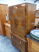 AN VINTAGE BURL WALNUT ART DECO STYLE LINEN CABINET H 153 x W 84 x D 47cms