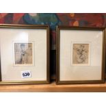 ALFRED CROWQUILL (1804-1872) TWO PEN AND INK DRAWINGS OF LADIES BOTH INITIALED 7.5 x 6 cms