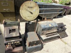 TWO VINTAGE SHOP TILLS, A SALTER SCALE AND AN IMPERIAL TYPE WRITER