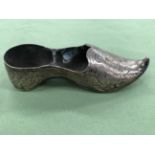 AN EASTERN WHITE METAL SHOE FORM SPILL HOLDER STAMPED 84 TS? POSSIBLY RUSSIAN 14cm LONG