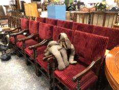 A GOOD QUALITY SET OF TEN OAK BESPOKE ARMCHAIRS