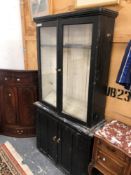 VINTAGE RUSTIC PAINTED TWO PART CABINET H 187 W 102 D 33