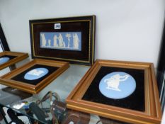 FOUR WEDGWOOD FRAMED PLAQUES.