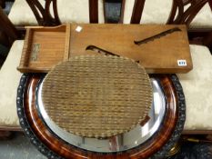 AN EDWARDIAN OVAL MIRROR, A JOSEPH RILEY ZITHER, AND A VICTORIAN FOOT STOOL.