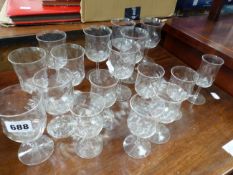 A GROUP OF VINTAGE GLASS WARE PROBABLY BY POWELL.