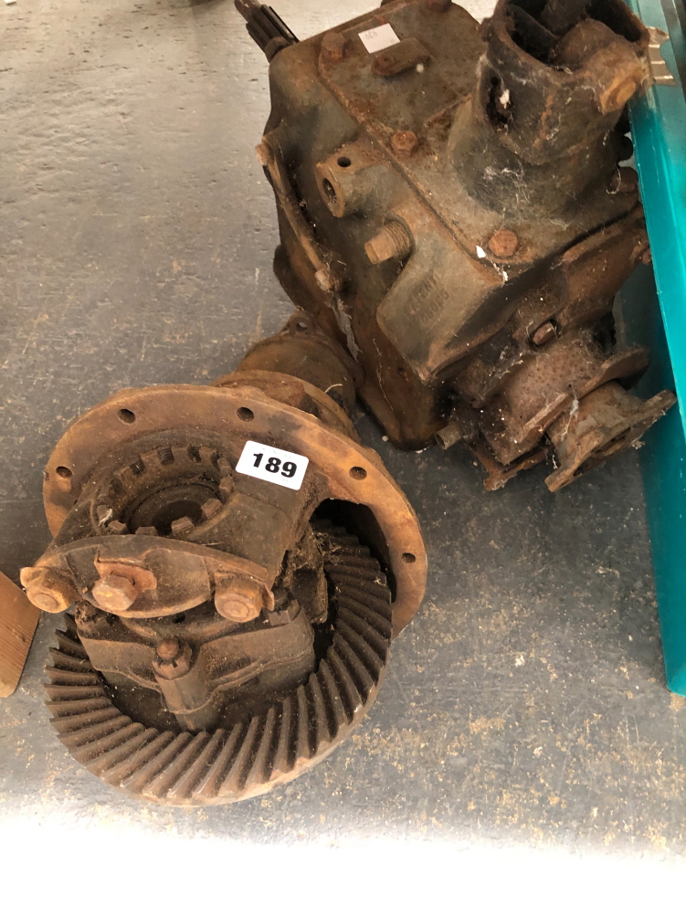 A VINTAGE GEAR BOX AND DIFFERENTIAL.