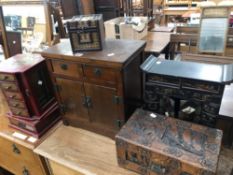 A GROUP OF ORIENTAL TABLE TOP CABINETS AND BOXES, SOME WITH LACQUER DECORATION