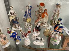 A COLLECTION OF ANTIQUE STAFFORDSHIRE AND OTHER FIGURERS.