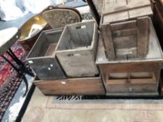 A COLLECTION OF VINTAGE CRATES, PACKING BOXES ETC