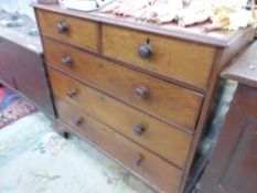 A 19th C. MAHOGANY CHEST OF TWO SHORT AND THREE GRADED LONG DRAWERS ON BRACKET FEET. W 110 x D 57