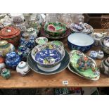 VARIOUS EASTERN GINGER JARS, BOWLS, HARDSTONE TREE AND OTHER DECORATIVE CHINA WARE