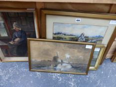 FOUR 19th/20th CENTURY OIL PAINTINGS AND WATERCOLOURS: THREE LANDSCAPES AND A PORTRAIT .(4)