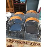 TWO PAIRS OF CONTEMPORARY CHROME FRAMED ARMCHAIRS.