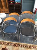 TWO PAIRS OF CONTEMPORARY CHROME FRAMED ARMCHAIRS.