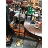 A BRASS VINTAGE STYLE ADJUSTABLE FLOOR LAMP TOGETHER WITH A PAIR OF SILVERED BRASS ART NOUVEAU STYLE